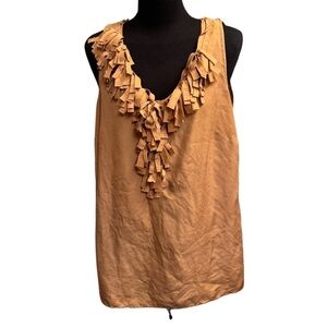 J. CREW SILK V Neck Ruffle Top Gold Sleeveless Top SZ4 Romantic Wedding EUC